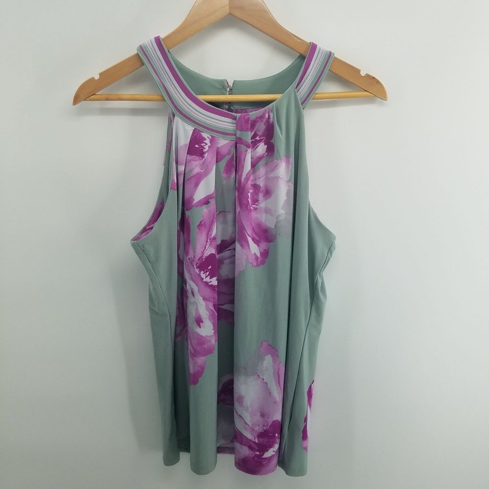 Inc International concept floral sleeveless blouse L